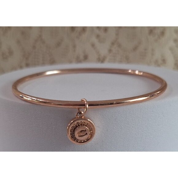 EUC Coach Rose Gold-Tone Bangle Bracelet Ww/  Logo  Charm - Picture 2 of 7